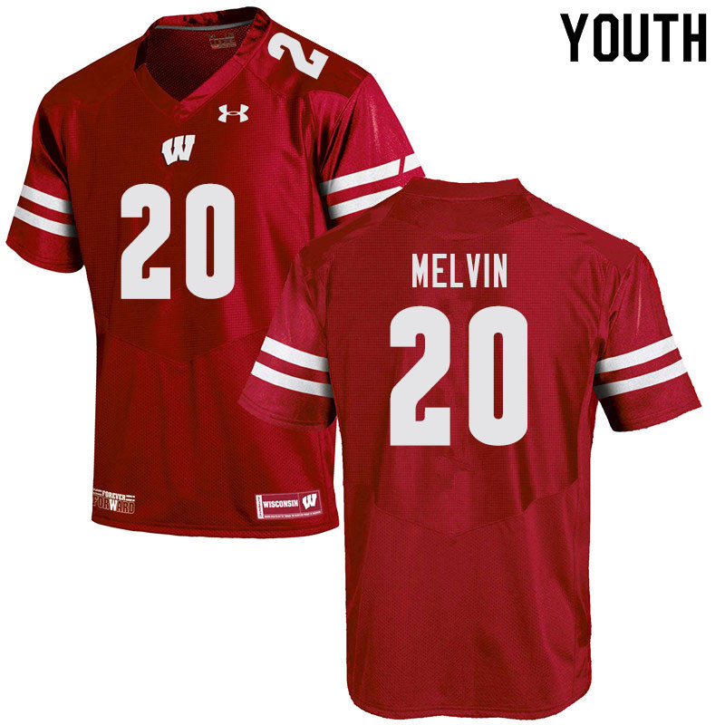 Wisconsin Badgers Youth #20 Semar Melvin NCAA Under Armour Authentic Red College Stitched Football Jersey VB40E52PB